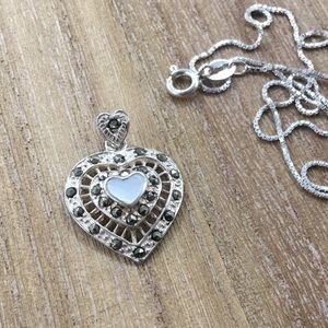 Sterling Silver Marcasite Heart Pendant Necklace